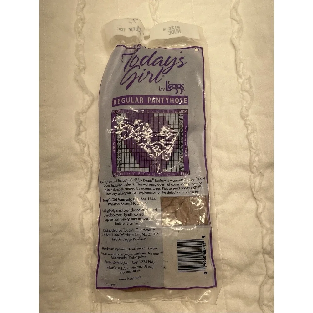 Vintage Today's Girl by L'eggs‎ Sheer Toe Regular Panty Pantyhose Nude Size A